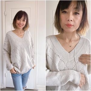 01 Cozy Grey V neck Oversized Knit Sweater Top